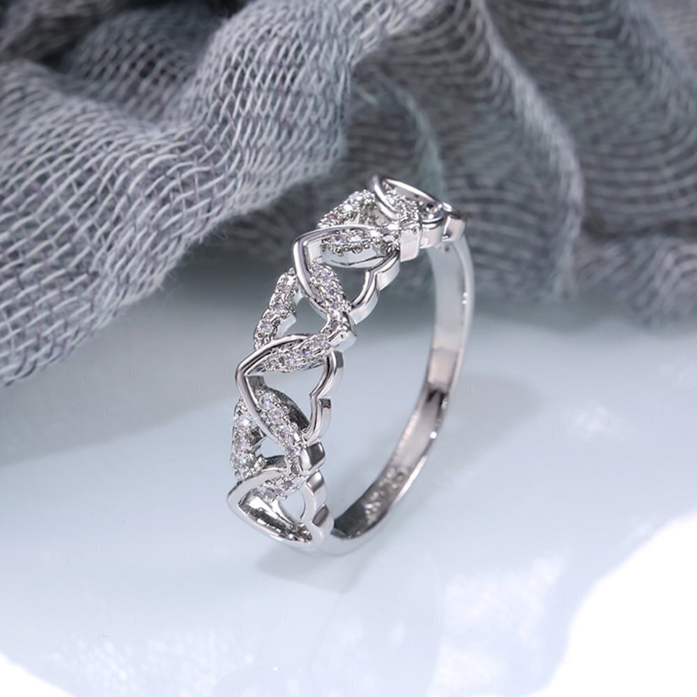 ✨ Lovely Anillos Hollow Many Heart Cross Sweet Zircon Rings for Women, PD085 - Picture 5 of 7